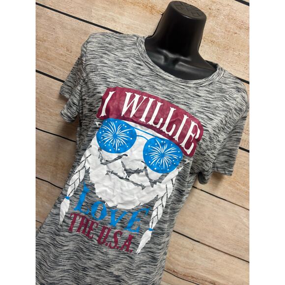 Willie Nelson I Love the USA Gray Women's Small Shirt - Picture 9 of 10